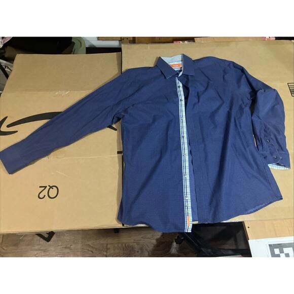 Tallia Dress Shirt Men's 17, 34/35, Long Sleeve Blue, Flip Sleeve Plaid‎ Print - Picture 1 of 6